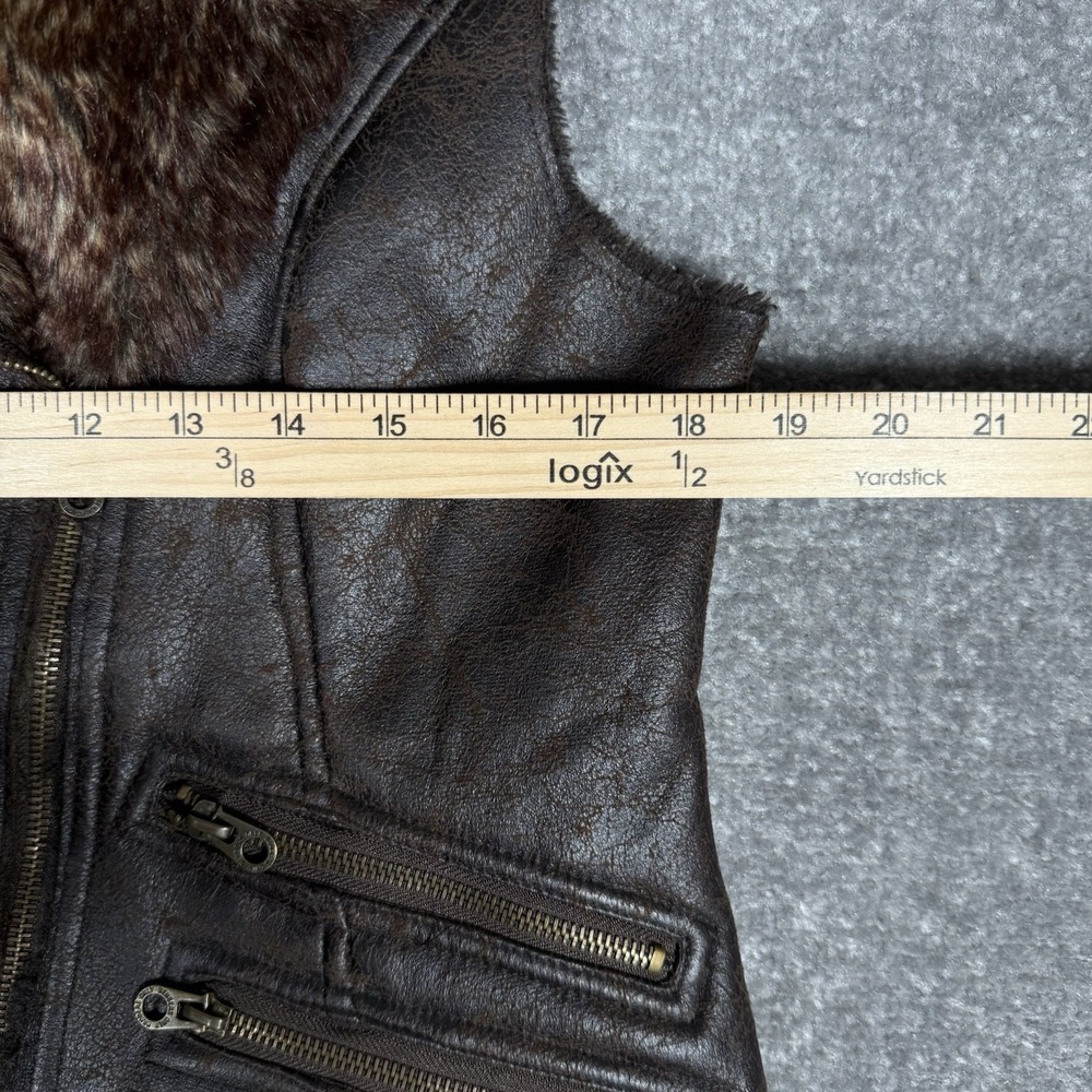 Members Only Vest Women's Large Brown Natalie Moto Faux Fur Full Zip - Picture 10 of 10